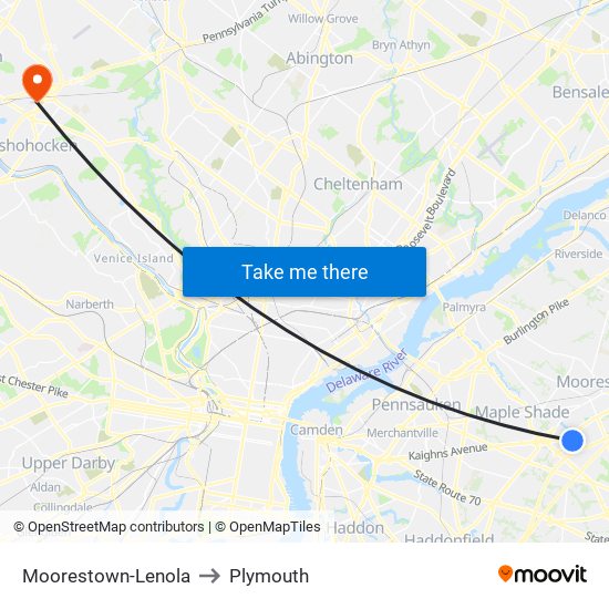 Moorestown-Lenola to Plymouth map