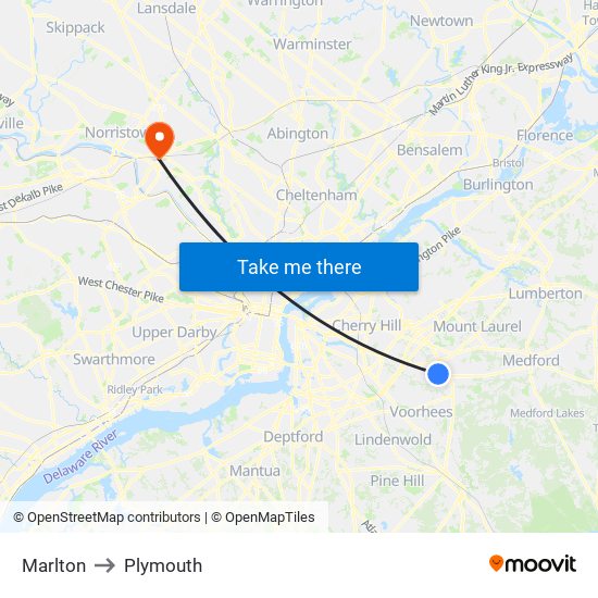 Marlton to Plymouth map