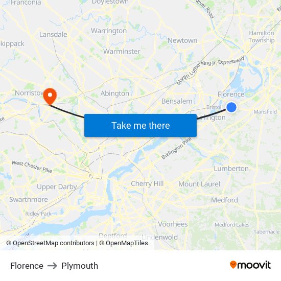 Florence to Plymouth map