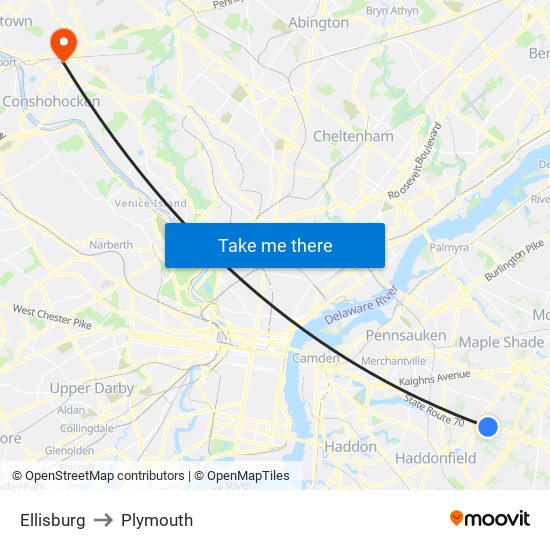 Ellisburg to Plymouth map