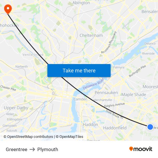 Greentree to Plymouth map