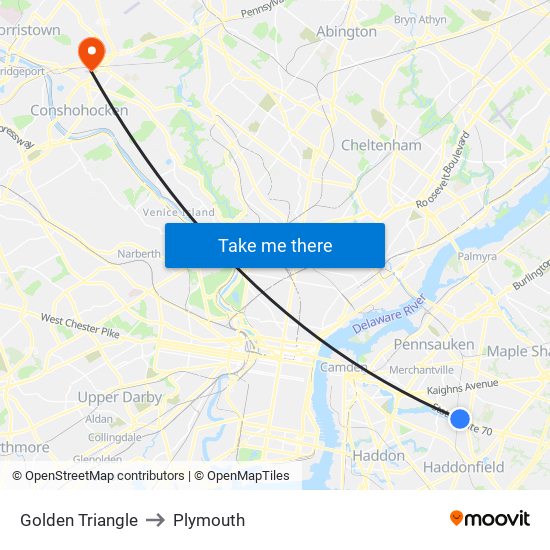 Golden Triangle to Plymouth map