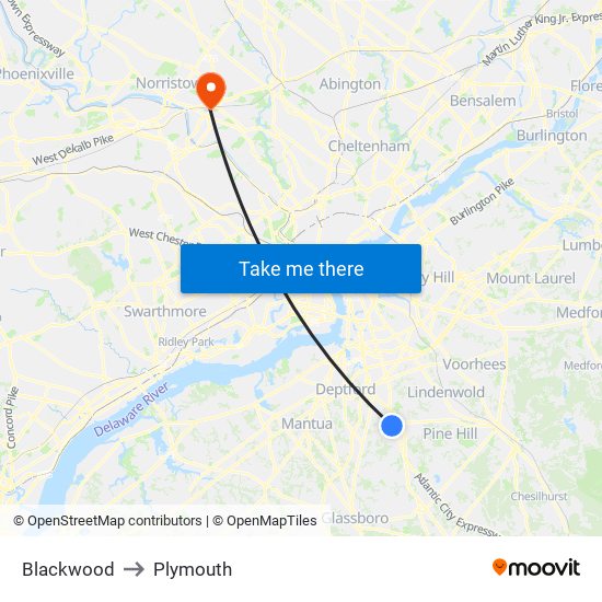 Blackwood to Plymouth map