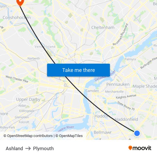 Ashland to Plymouth map