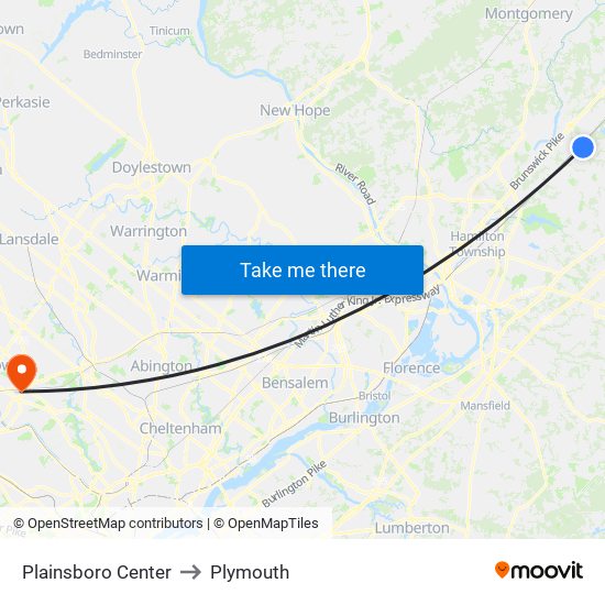 Plainsboro Center to Plymouth map
