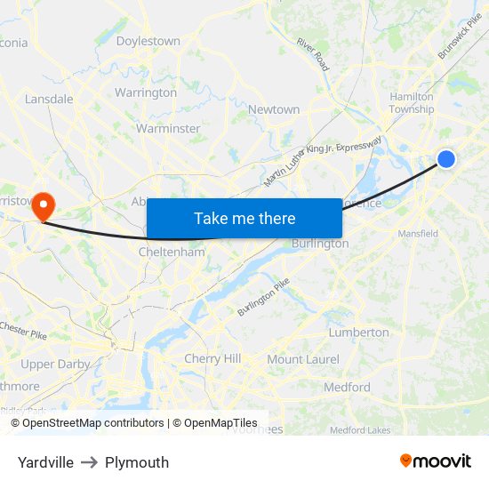 Yardville to Plymouth map