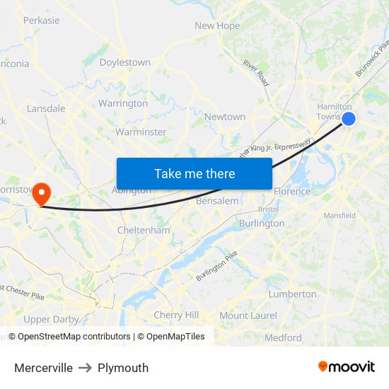 Mercerville to Plymouth map