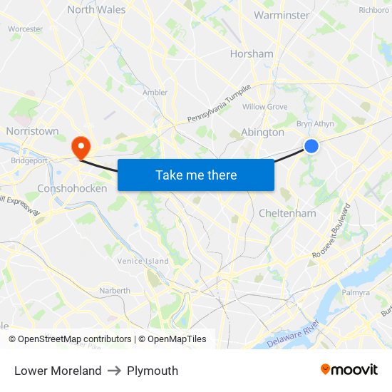 Lower Moreland to Plymouth map