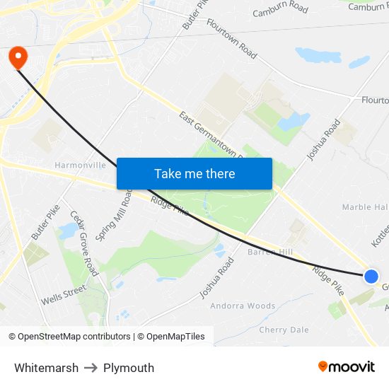 Whitemarsh to Plymouth map