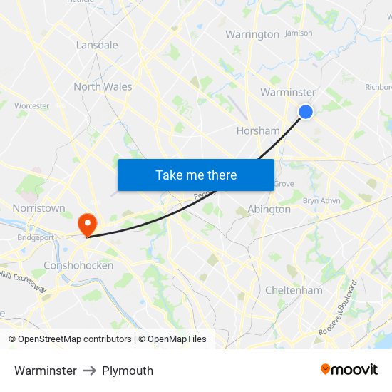 Warminster to Plymouth map