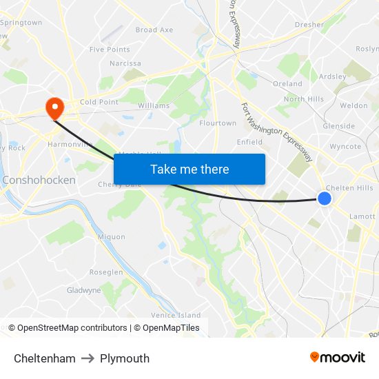 Cheltenham to Plymouth map