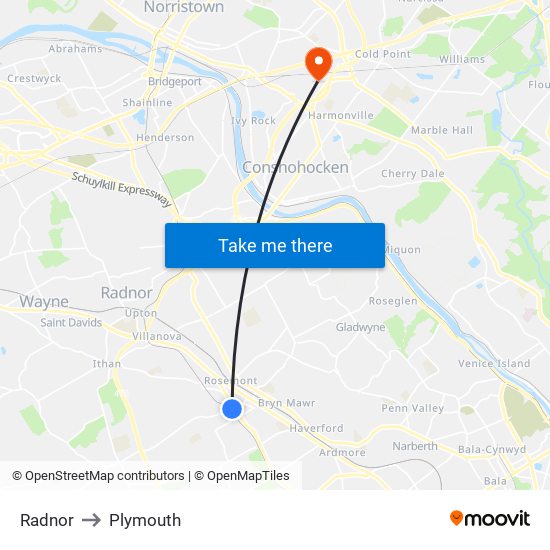 Radnor to Plymouth map