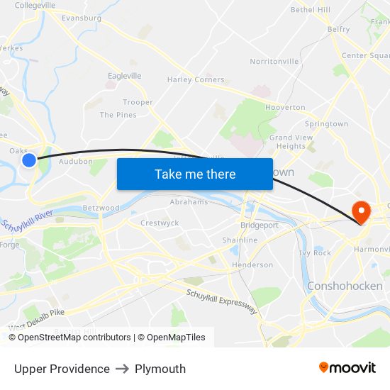 Upper Providence to Plymouth map