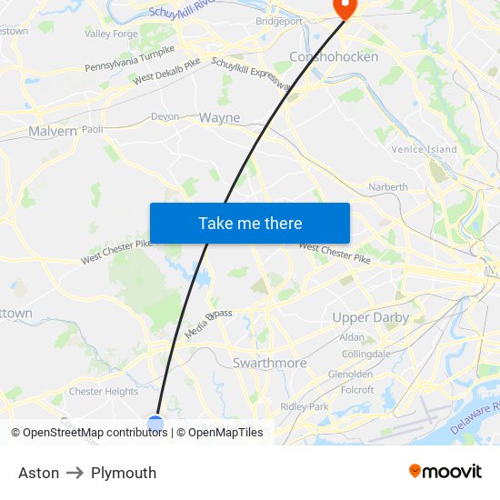 Aston to Plymouth map