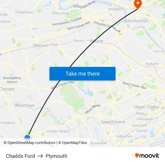 Chadds Ford to Plymouth map