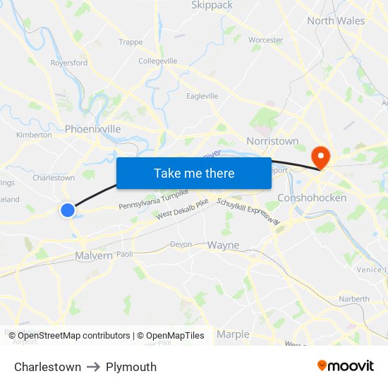 Charlestown to Plymouth map