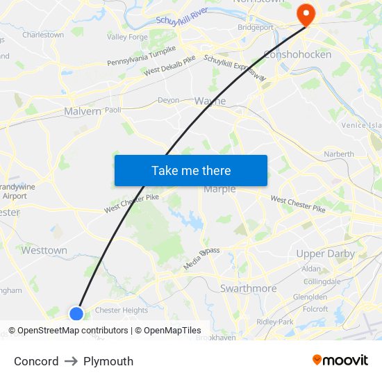 Concord to Plymouth map