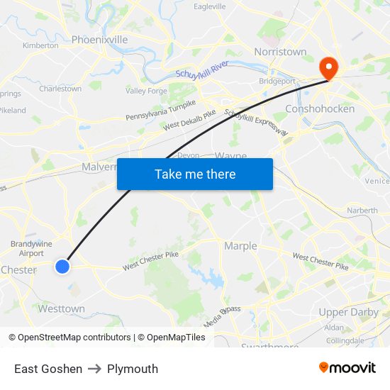 East Goshen to Plymouth map