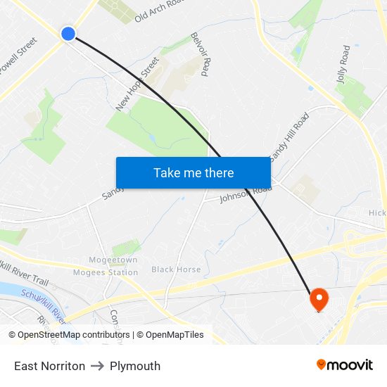 East Norriton to Plymouth map