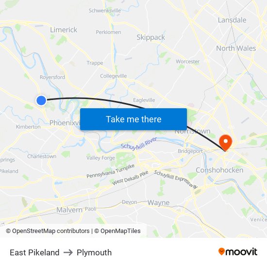 East Pikeland to Plymouth map