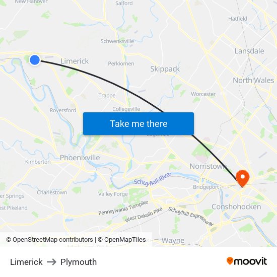 Limerick to Plymouth map