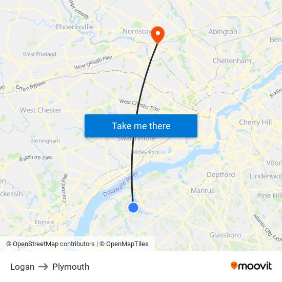 Logan to Plymouth map