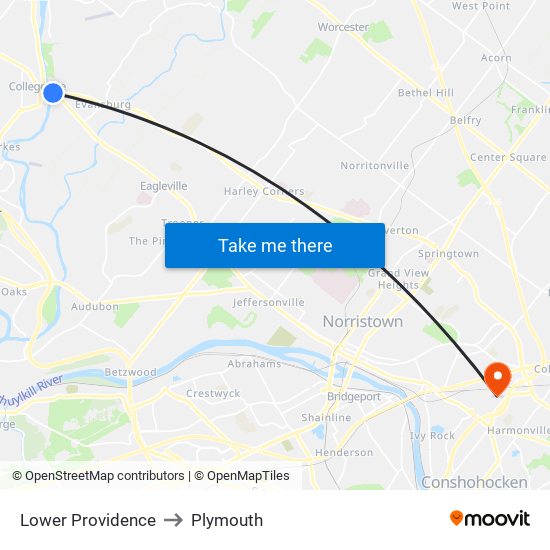 Lower Providence to Plymouth map
