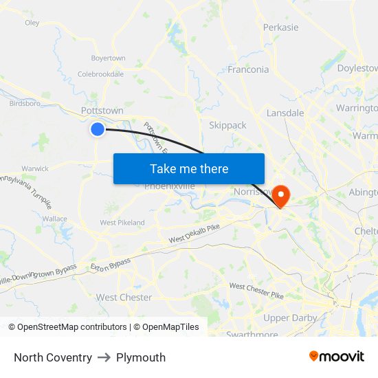 North Coventry to Plymouth map