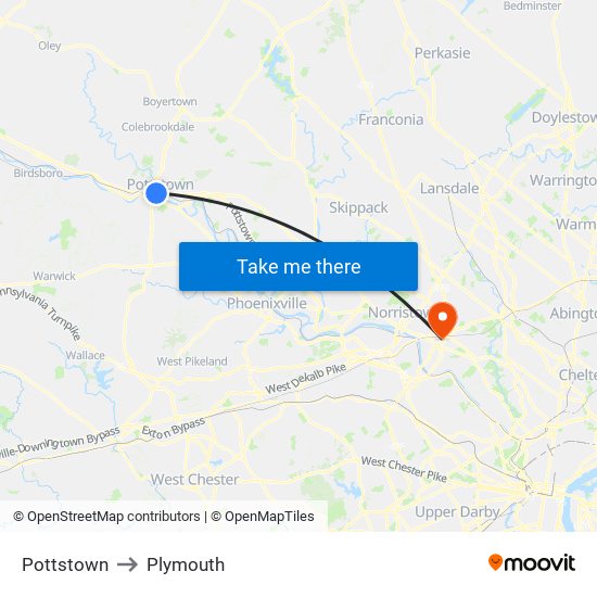 Pottstown to Plymouth map