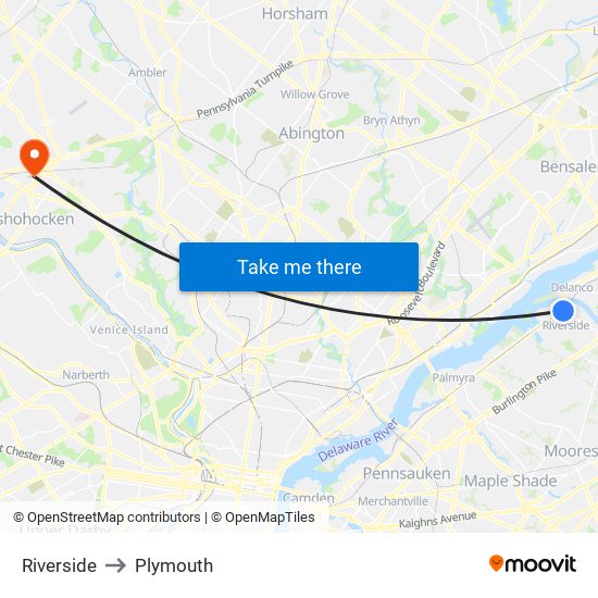 Riverside to Plymouth map