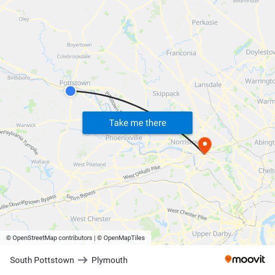 South Pottstown to Plymouth map