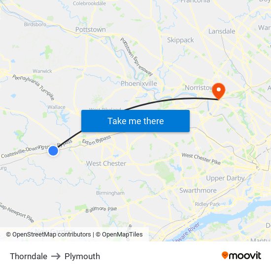 Thorndale to Plymouth map