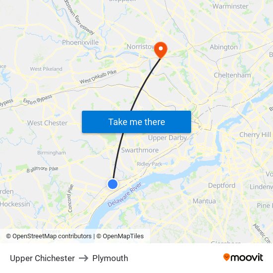 Upper Chichester to Plymouth map