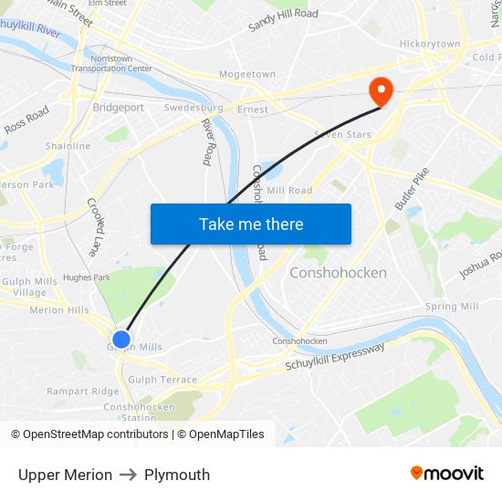 Upper Merion to Plymouth map