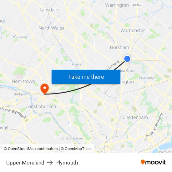Upper Moreland to Plymouth map