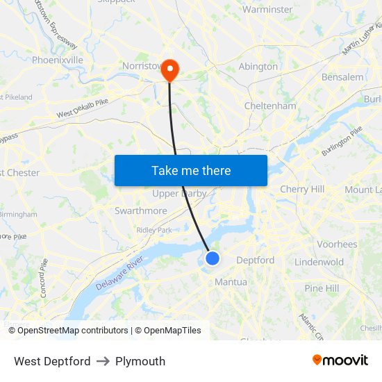 West Deptford to Plymouth map