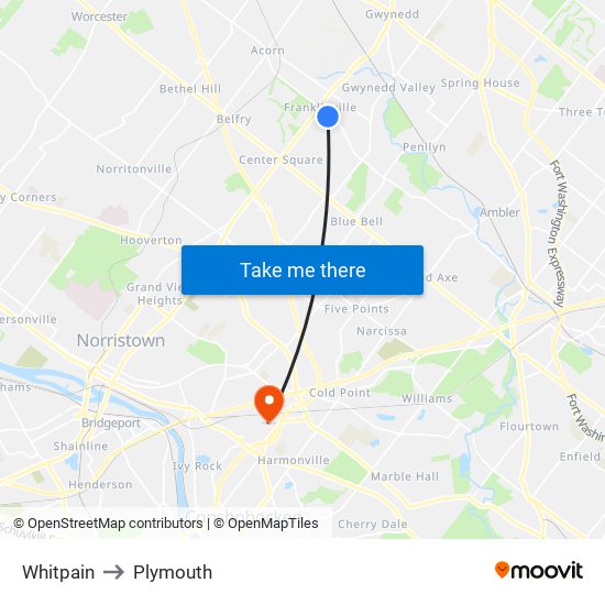 Whitpain to Plymouth map