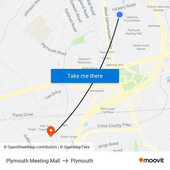 Plymouth Meeting Mall to Plymouth map