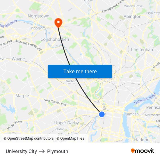 University City to Plymouth map