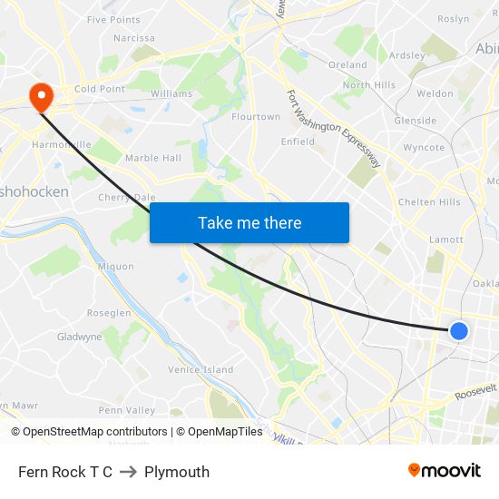 Fern Rock T C to Plymouth map
