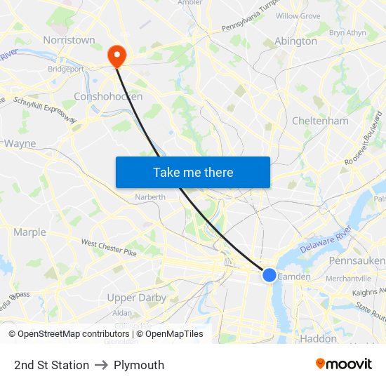 2nd St Station to Plymouth map