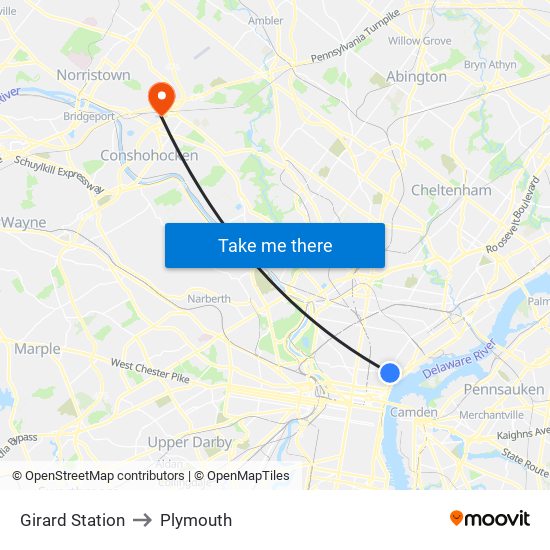 Girard Station to Plymouth map