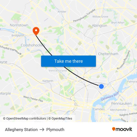 Allegheny Station to Plymouth map