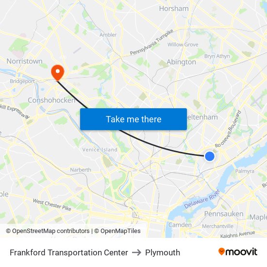 Frankford Transportation Center to Plymouth map