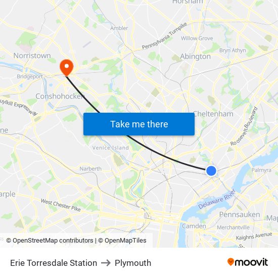 Erie Torresdale Station to Plymouth map