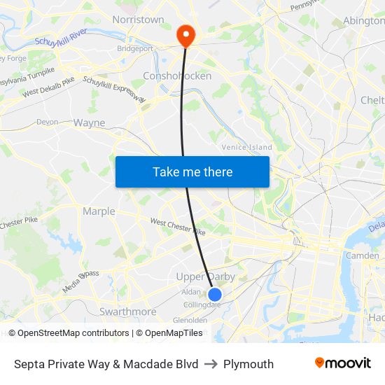 Septa Private Way & Macdade Blvd to Plymouth map