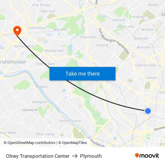 Olney Transportation Center to Plymouth map
