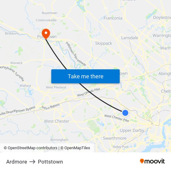 Ardmore to Pottstown map