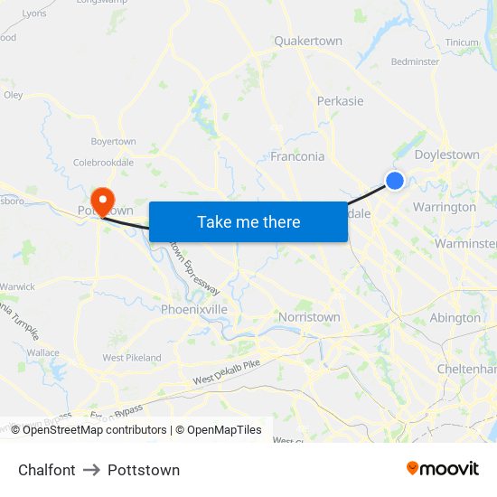 Chalfont to Pottstown map