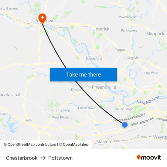 Chesterbrook to Pottstown map